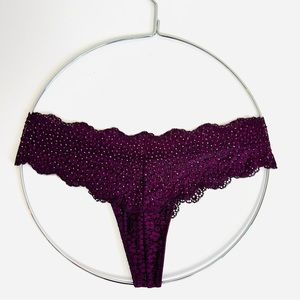 NWT Victoria’s Secret Maroon Lace Swarovski Rhinestone Crystal Thong Panty